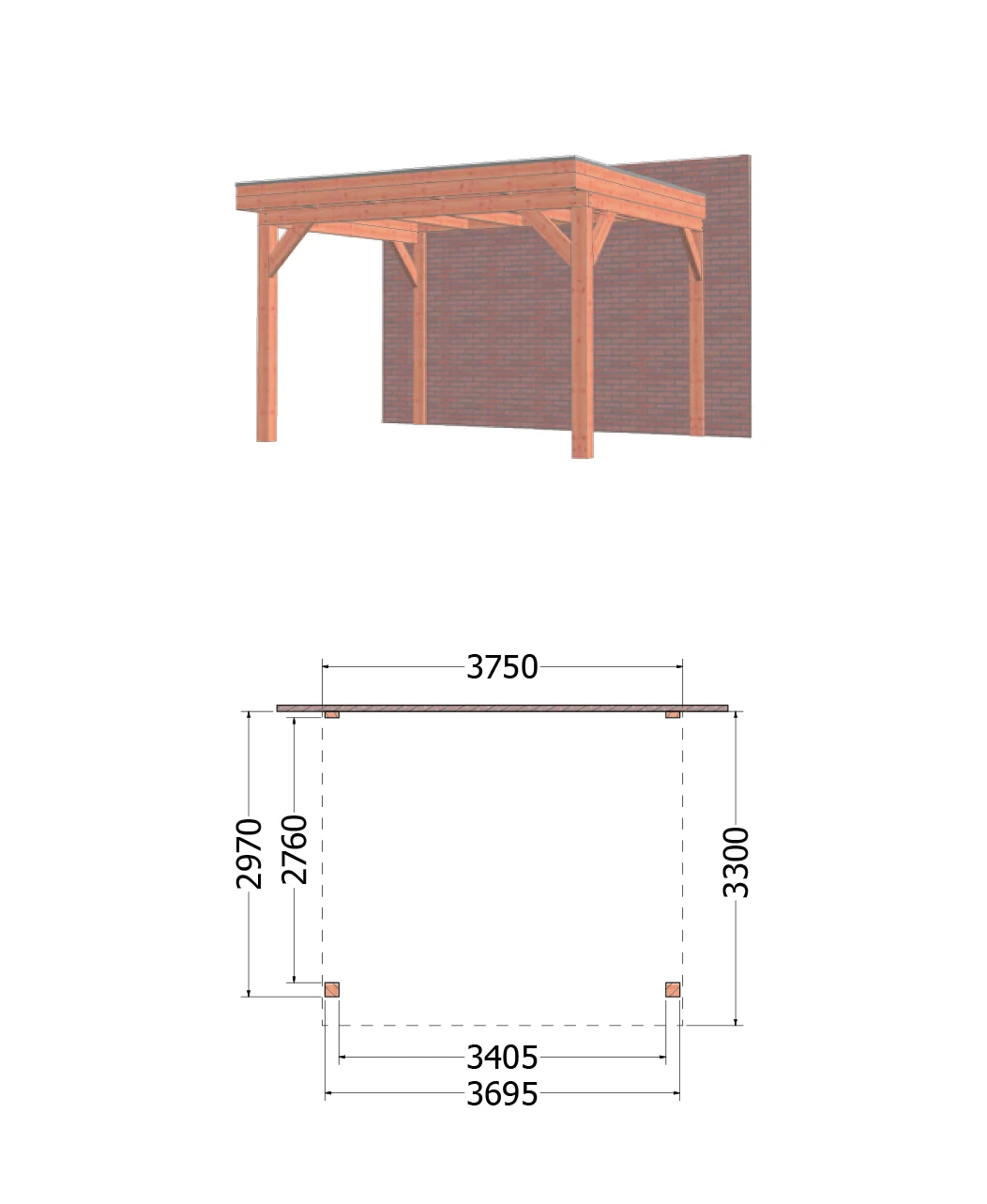 Trendhout Aanbouwveranda Ancona 375 x 330 cm - Afbeelding 1